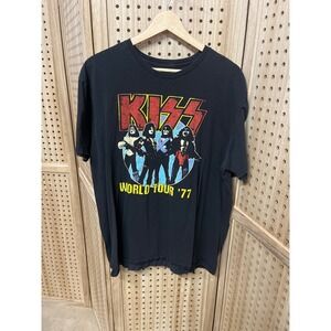 Kiss World Tour 77 Graphic T-Shirt Mens XL Black Short Sleeve Rock Band Tee